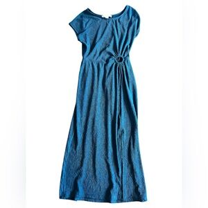 Monteau Los Angeles Blue Teal Maxi Dress with Side Ring Detail